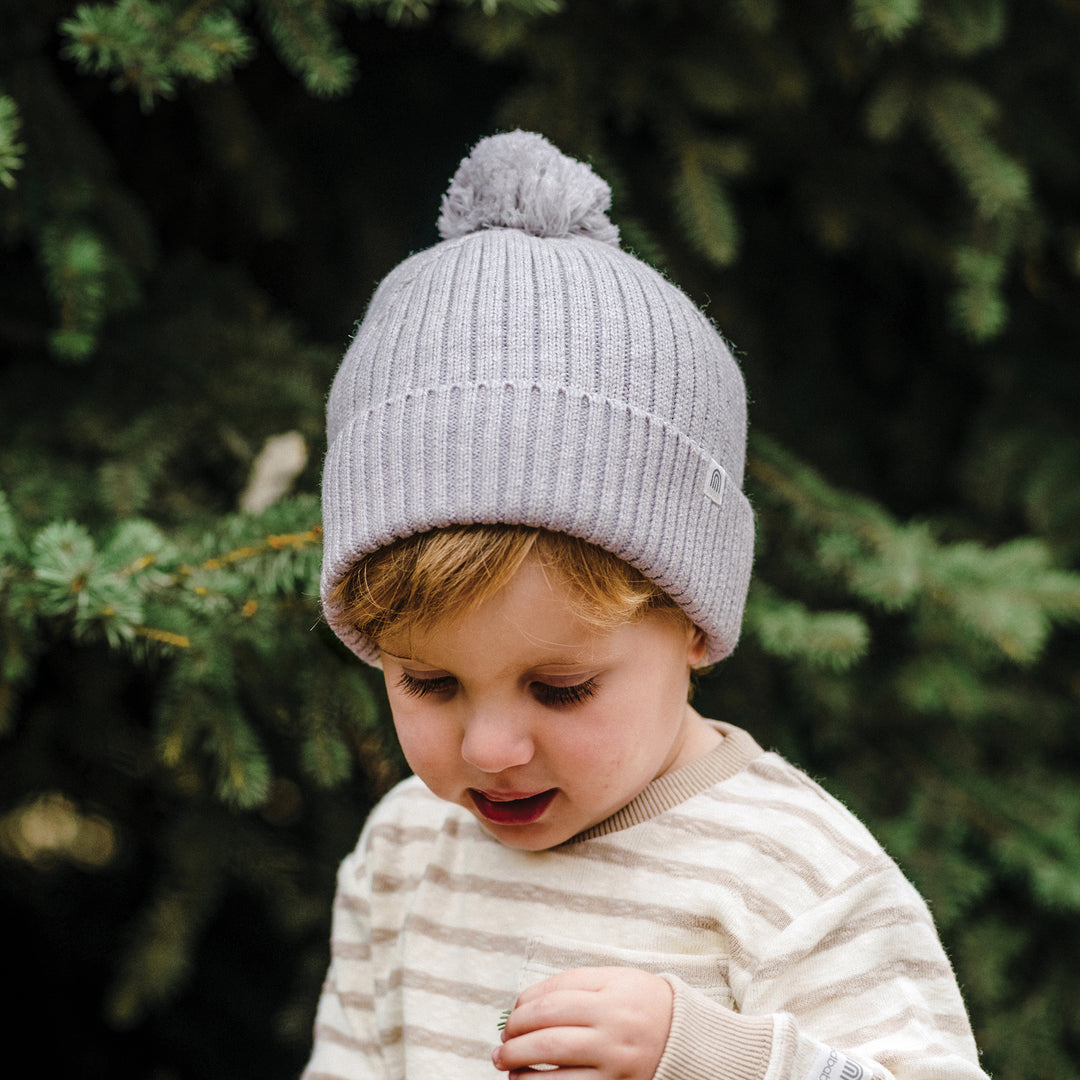 Organic Chunky Rib Knit Beanie - Snow Marle