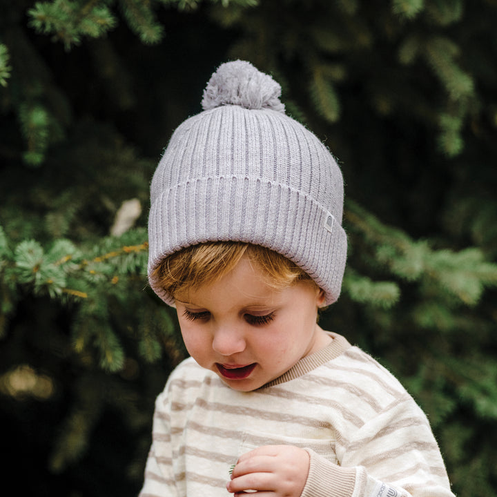 Organic Chunky Rib Knit Beanie - Snow Marle