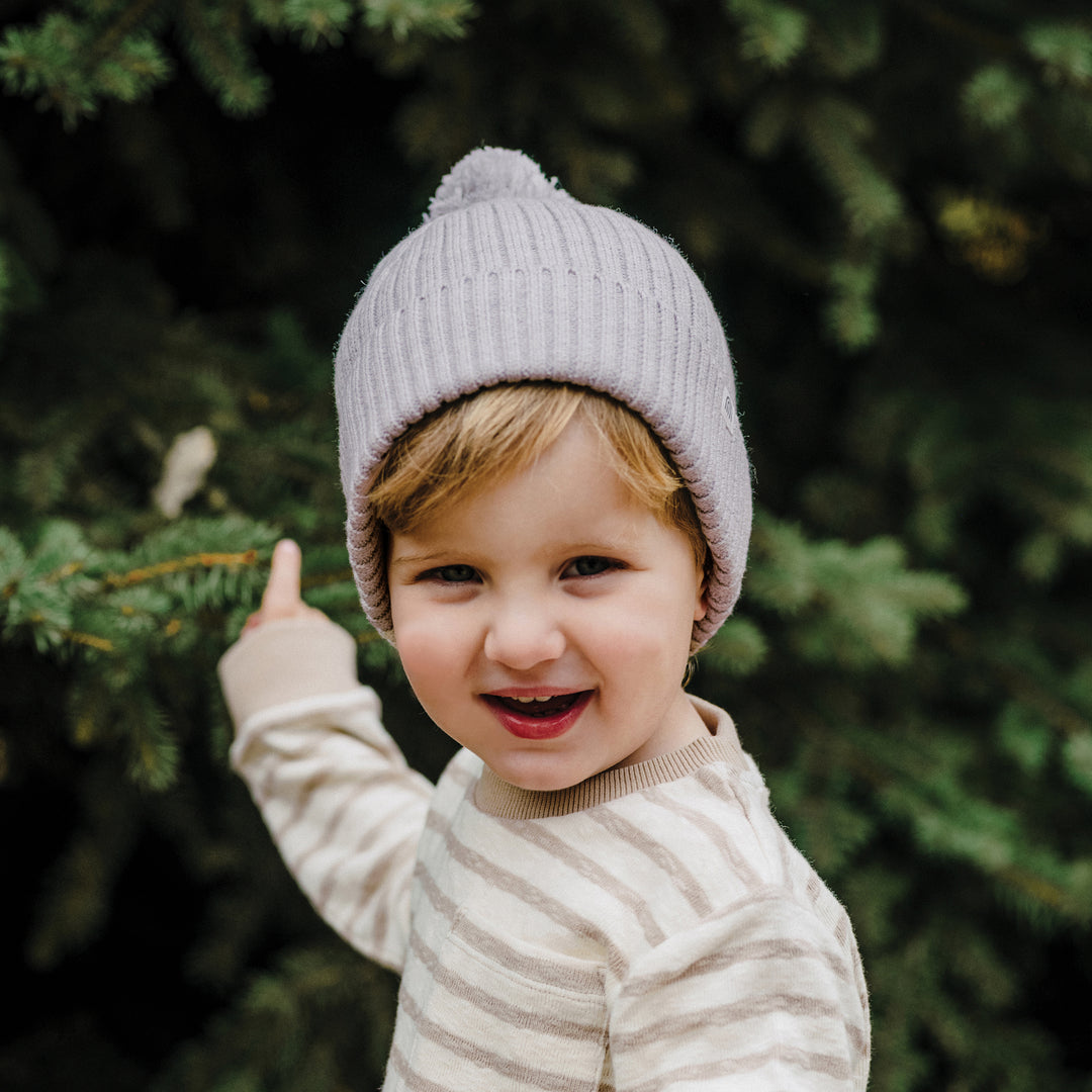 Organic Chunky Rib Knit Beanie - Snow Marle