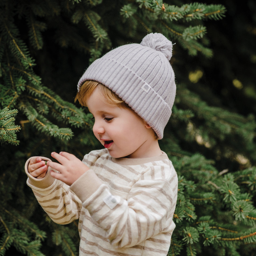 Organic Chunky Rib Knit Beanie - Snow Marle