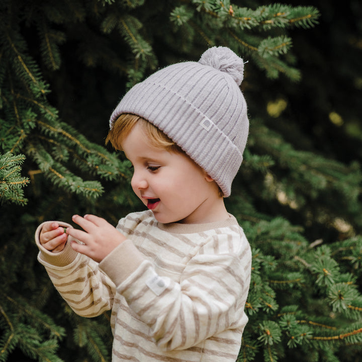 Organic Chunky Rib Knit Beanie - Snow Marle