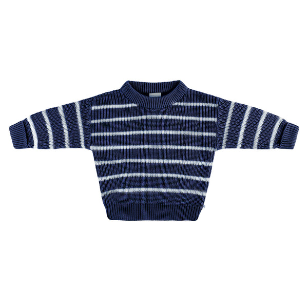Chunky Rib Knit Jumper - Navy Stripe