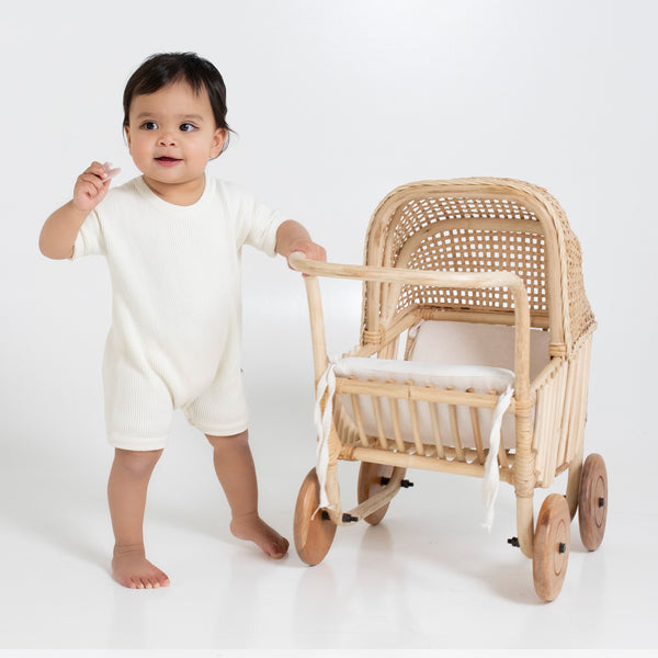 Slouchy Rib Knit Romper - Pristine