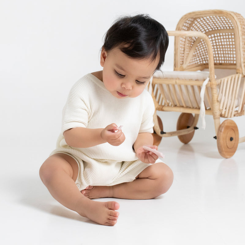 Slouchy Rib Knit Romper - Pristine