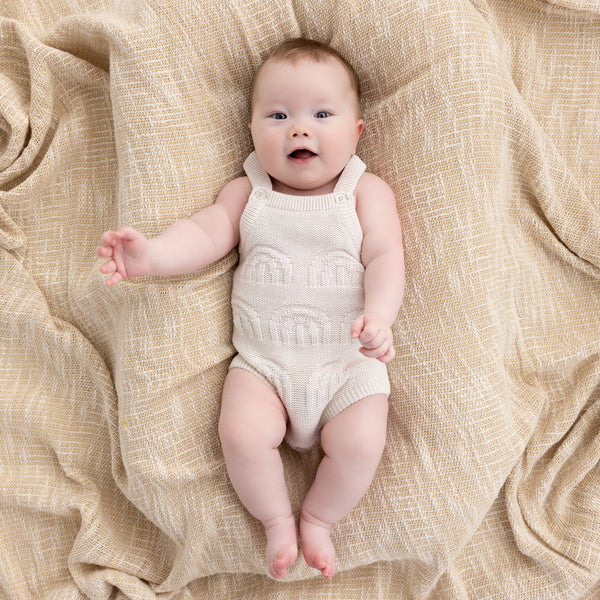 Rainbow Knit Summer Romper - Oatmeal