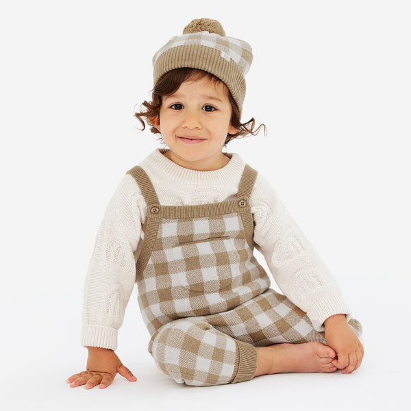 Jacquard Knit Overall - Neutral Gingham