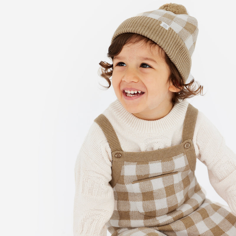 Jacquard Knit Overall - Neutral Gingham