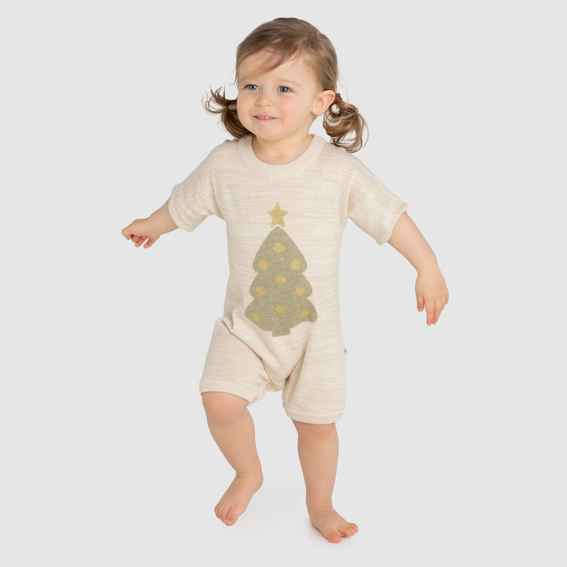 Slouchy Knit Christmas Romper - Chrissy Tree