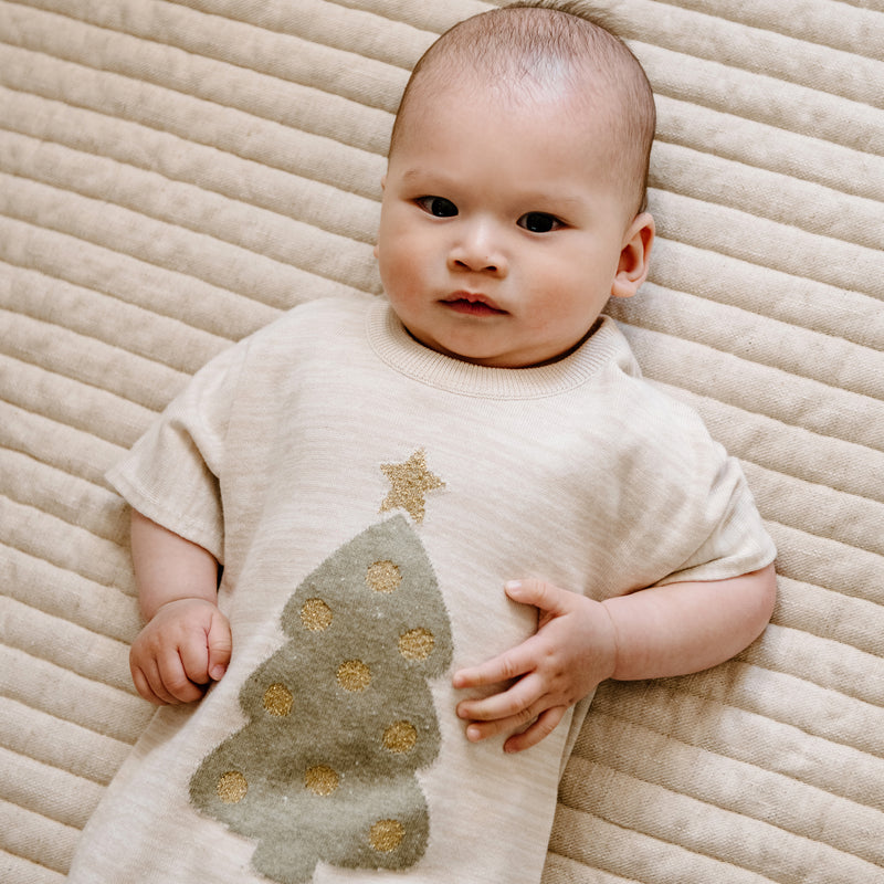Slouchy Knit Christmas Romper - Chrissy Tree