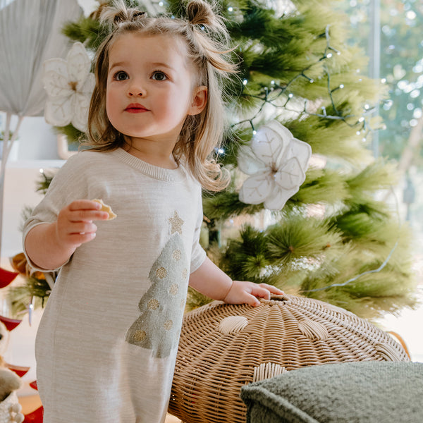 Slouchy Knit Christmas Romper - Chrissy Tree