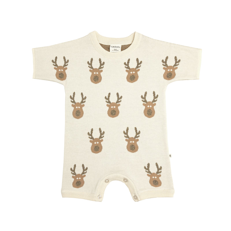 Slouchy Knit Christmas Romper - Reindeer