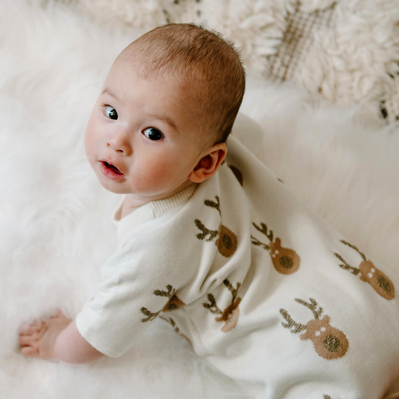 Slouchy Knit Christmas Romper - Reindeer