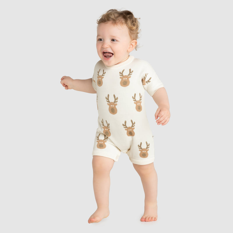 Slouchy Knit Christmas Romper - Reindeer