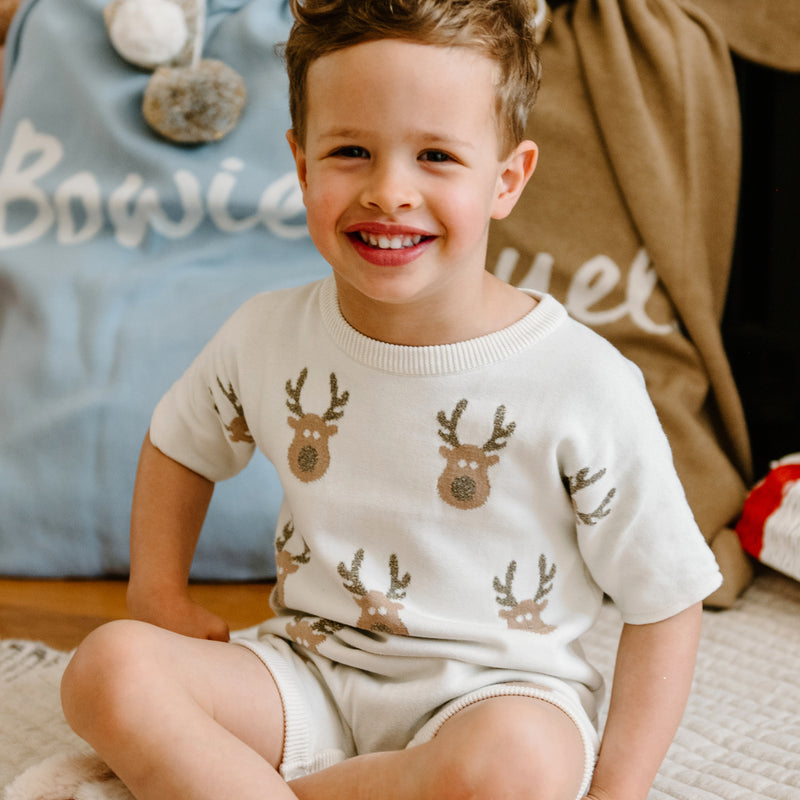 Slouchy Knit Christmas Romper - Reindeer