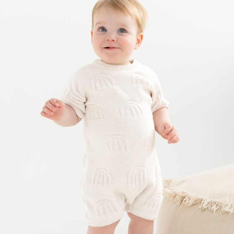 Rainbow Slouchy Knit Romper - Oatmeal Rainbow