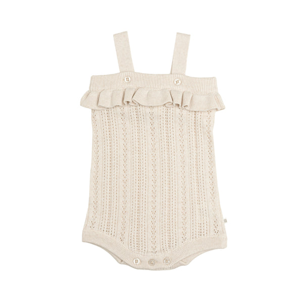 Frill Knit Summer Romper - Oatmeal Pointelle