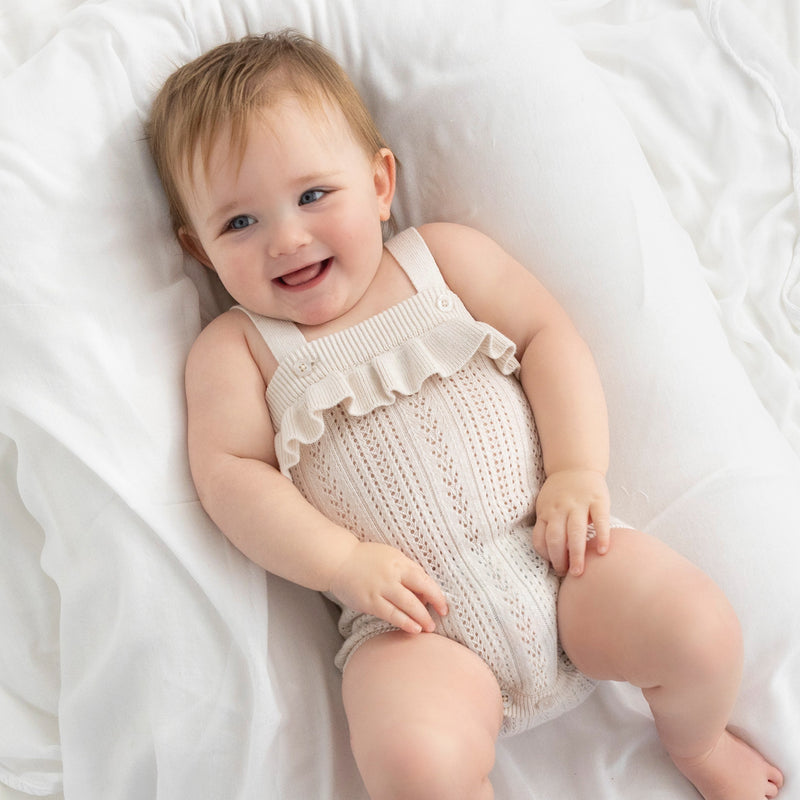 Frill Knit Summer Romper - Oatmeal Pointelle