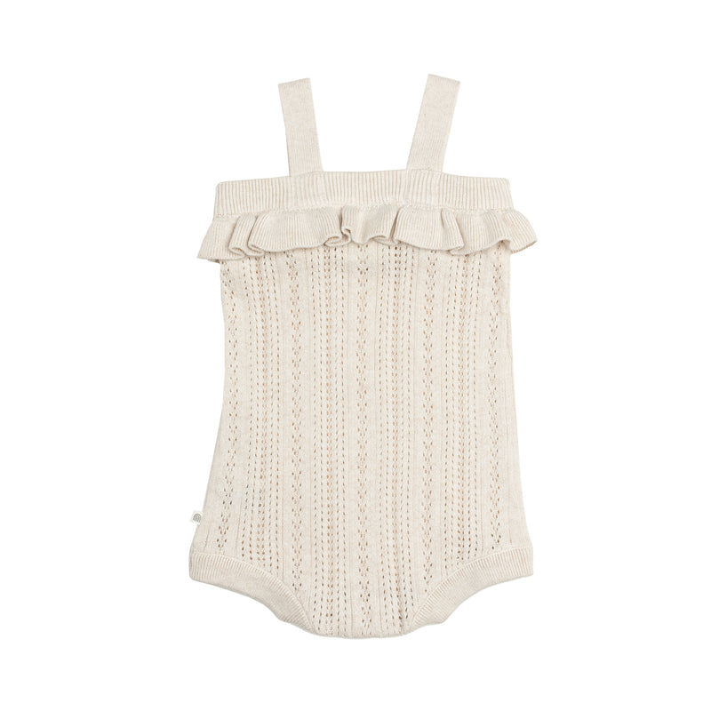 Frill Knit Summer Romper - Oatmeal Pointelle
