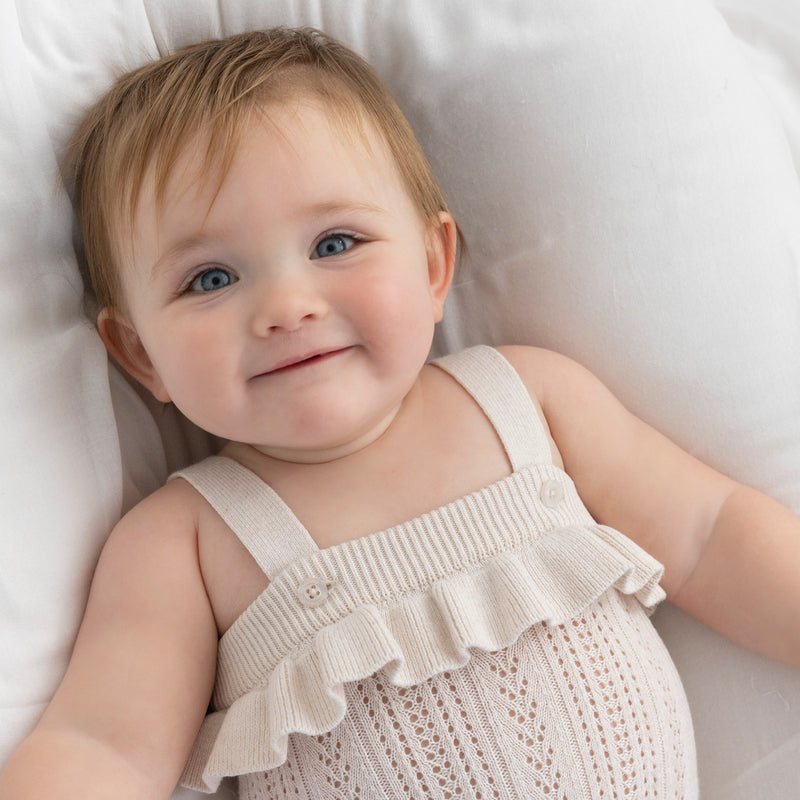 Frill Knit Summer Romper - Oatmeal Pointelle