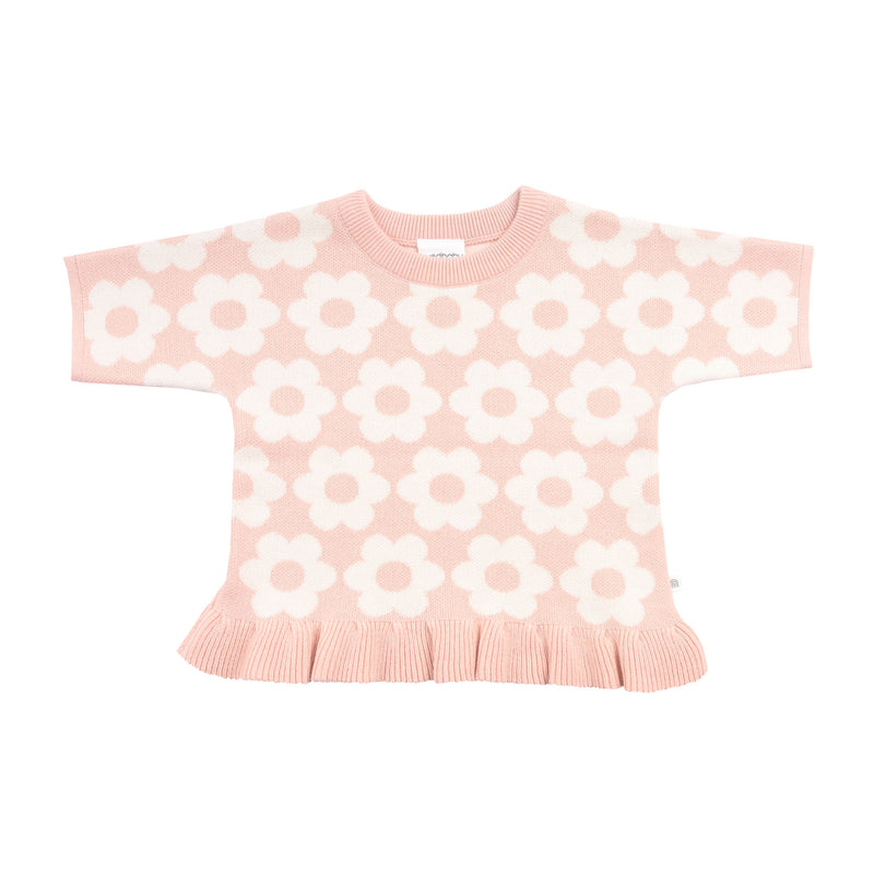 Jacquard Knit Frill Tee - Pearl