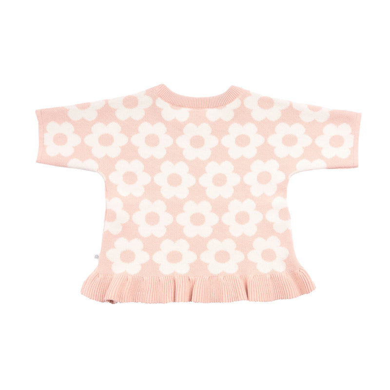 Jacquard Knit Frill Tee - Pearl