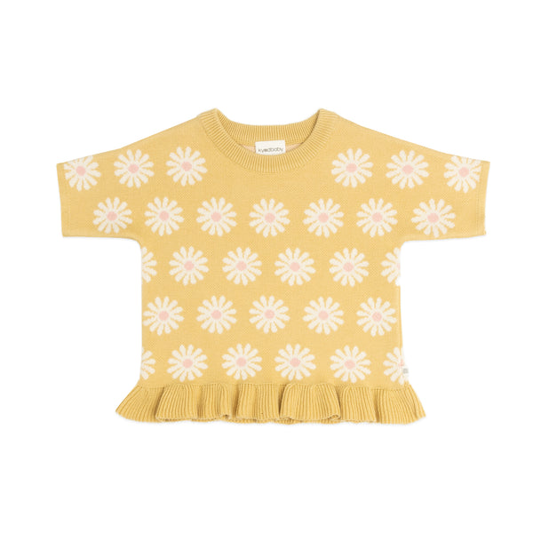 Jacquard Knit Frill Tee - Buttercup Daisy