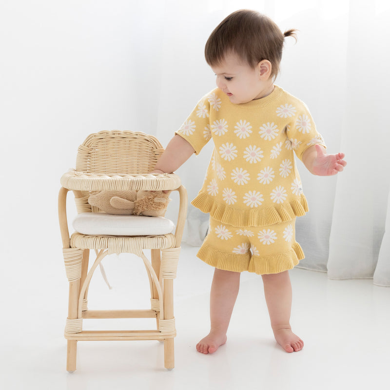 Jacquard Knit Frill Short - Buttercup Daisy