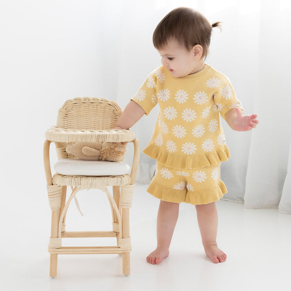 Jacquard Knit Frill Tee - Buttercup Daisy