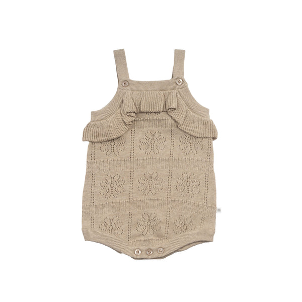 Pointelle Knit Frill Romper - Neutral