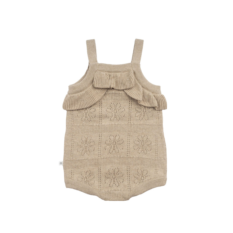 Pointelle Knit Frill Romper - Neutral