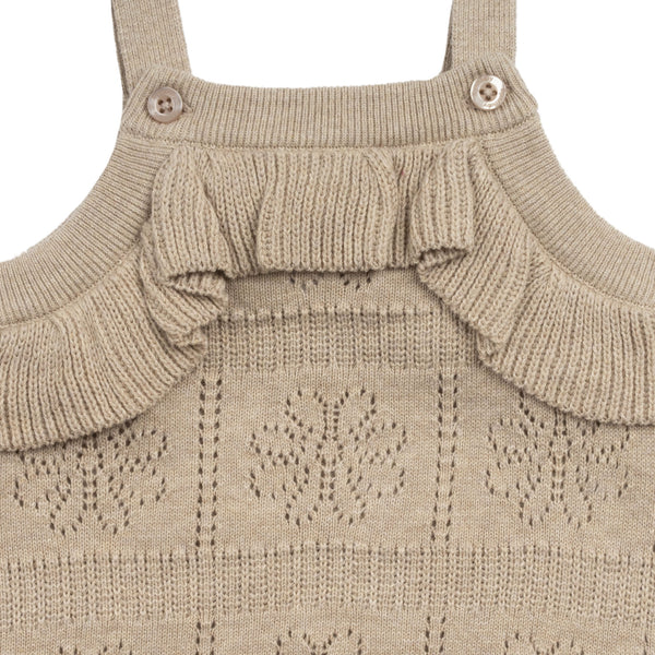 Pointelle Knit Frill Romper - Neutral