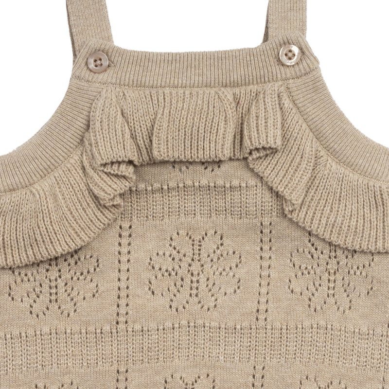 Pointelle Knit Frill Romper - Neutral
