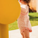 Jacquard Knit Frill Romper - Hibiscus