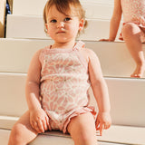 Jacquard Knit Frill Romper - Hibiscus