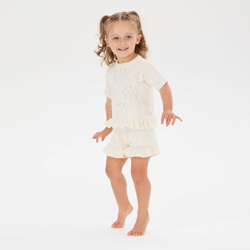 Pointelle Knit Frill Tee - Pristine