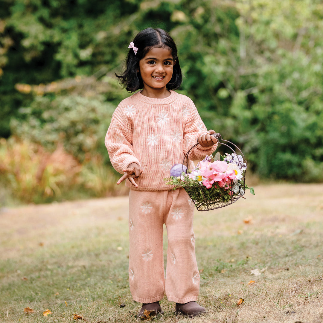 Embroidered Knit Flare Pant - Pearl