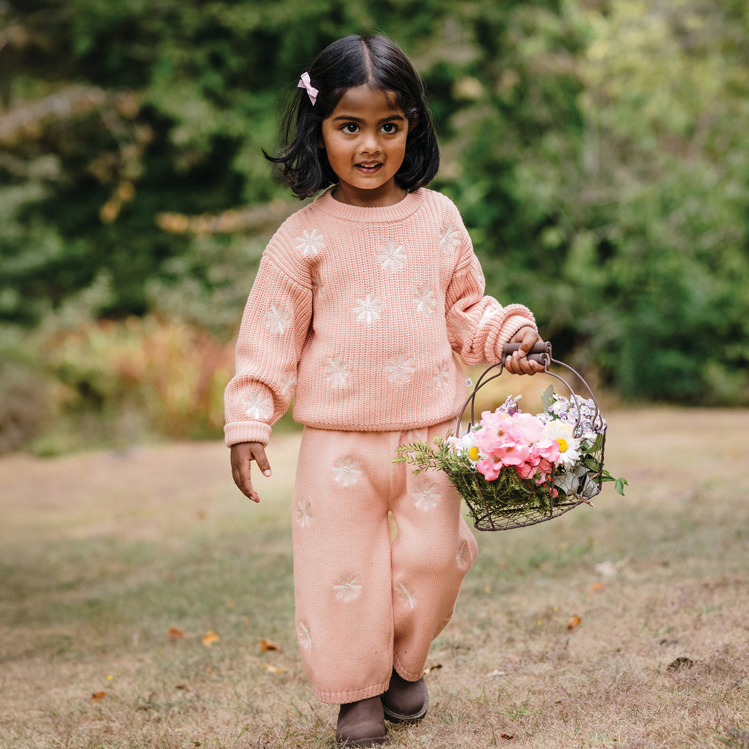 Embroidered Knit Flare Pant - Pearl