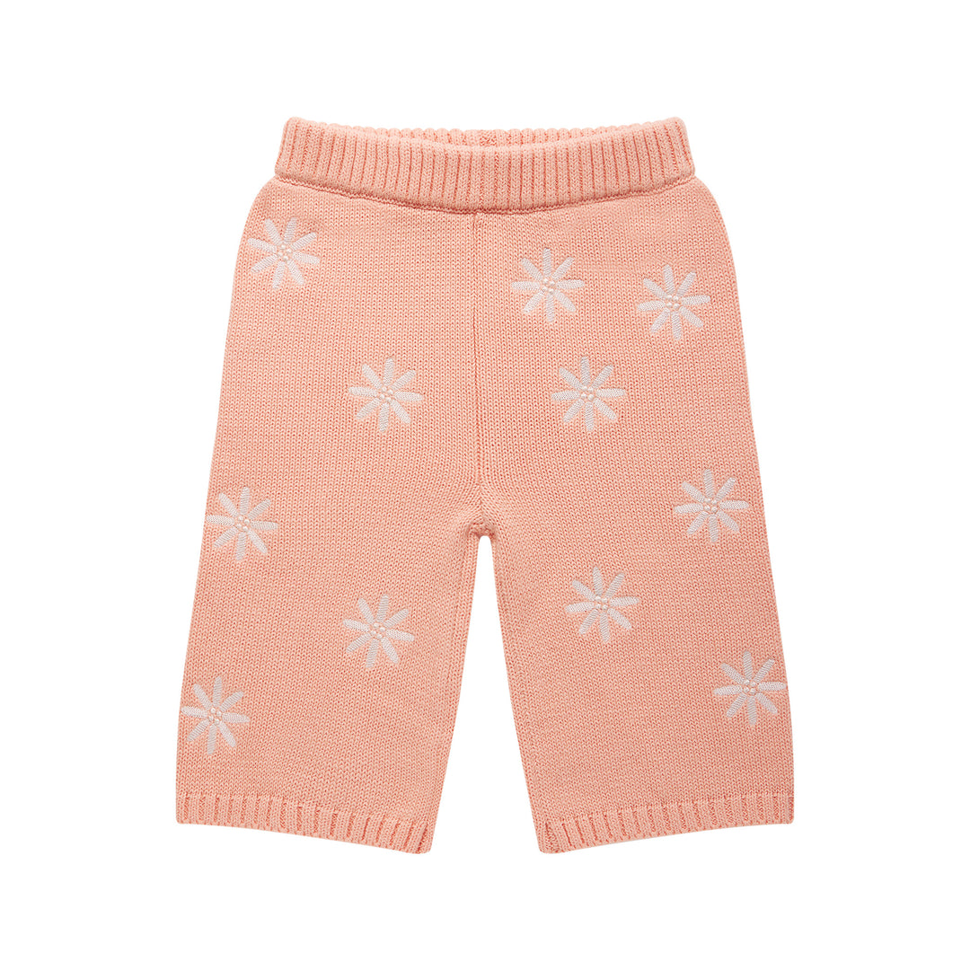 Embroidered Knit Flare Pant - Pearl