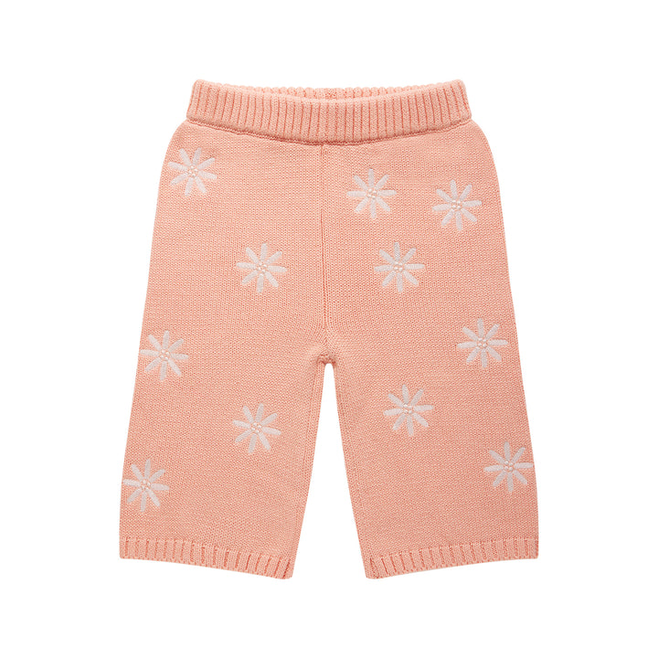 Embroidered Knit Flare Pant - Pearl
