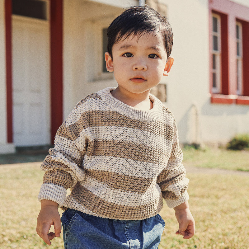Textured Knit Jumper - Caramel Stripe