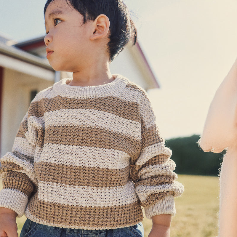 Textured Knit Jumper - Caramel Stripe