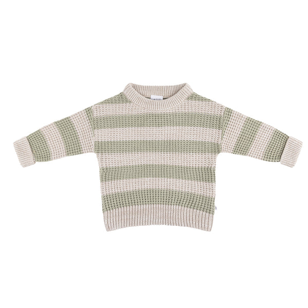 Textured Knit Jumper - Light Sage Stripe