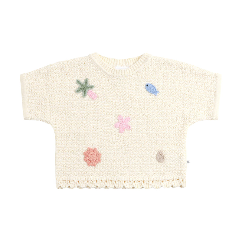 Beach Motif Knitted Tee - Coconut