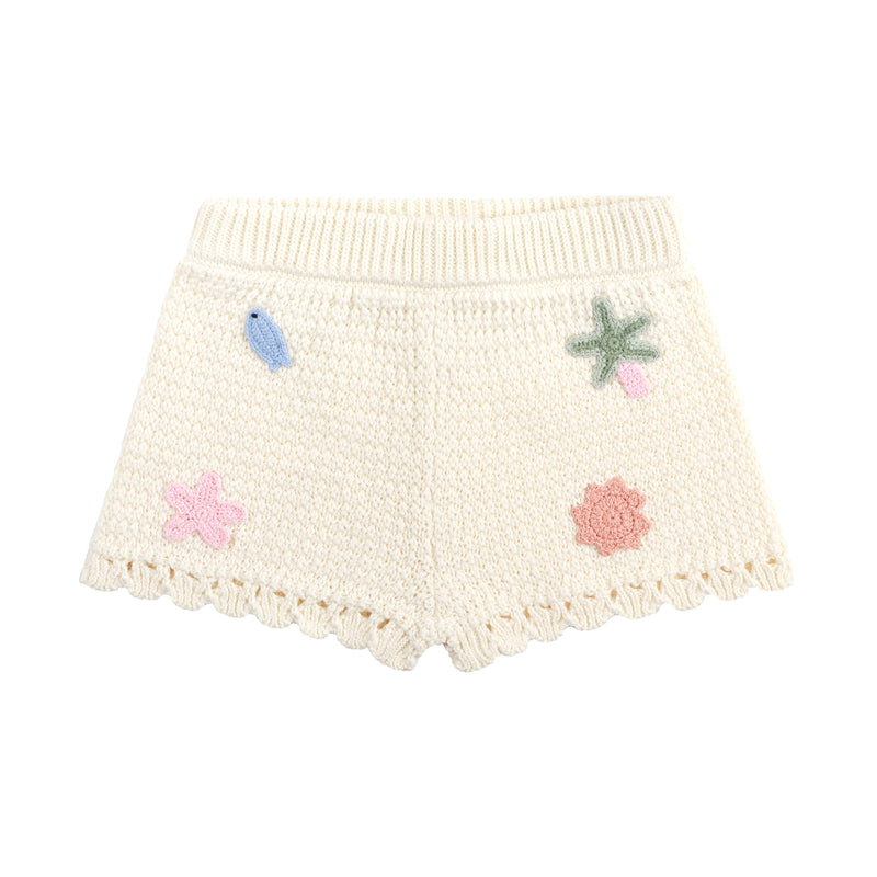 Beach Motif Knitted Short - Coconut