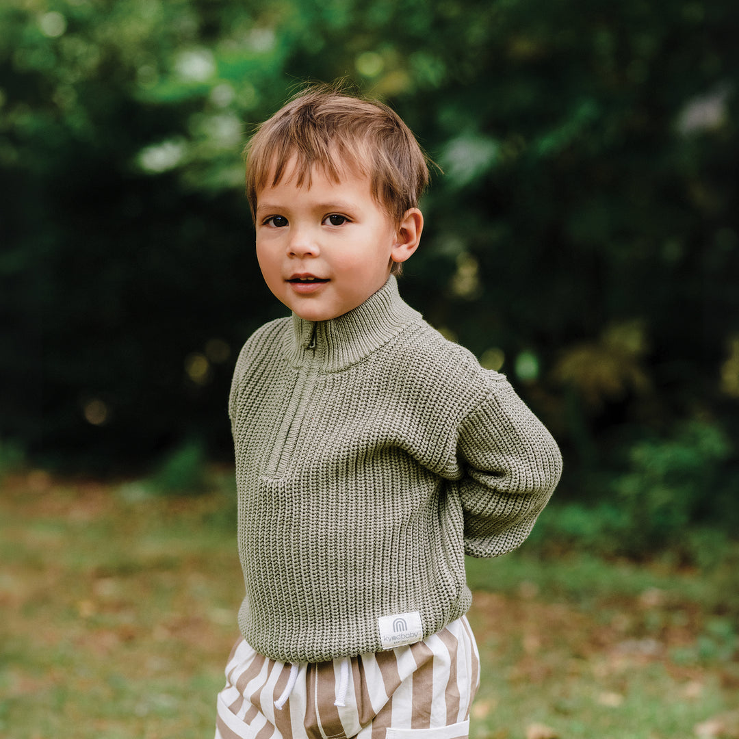 Knit Rib Half Zip Jumper - Olive