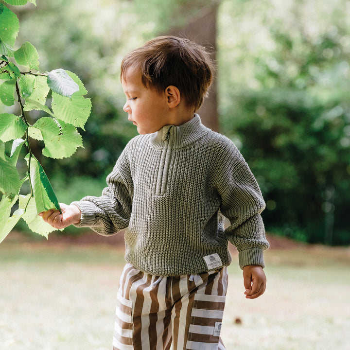 Knit Rib Half Zip Jumper - Olive