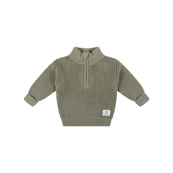 Knit Rib Half Zip Jumper - Olive