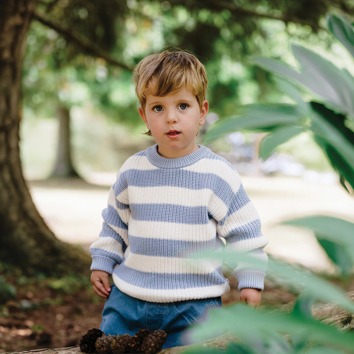 Knit Stripe Jumper - Sky Blue Stripe