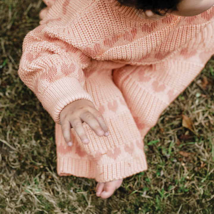 Knit Flare Pant - Pink Heart
