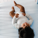 Fitted Cot Sheet - Blue Gingham